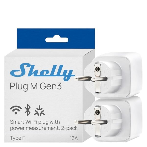 Shelly Plug M Gen3 WLAN- & Matter-Steckdose mit Leistungsmessung, 2er-Pack